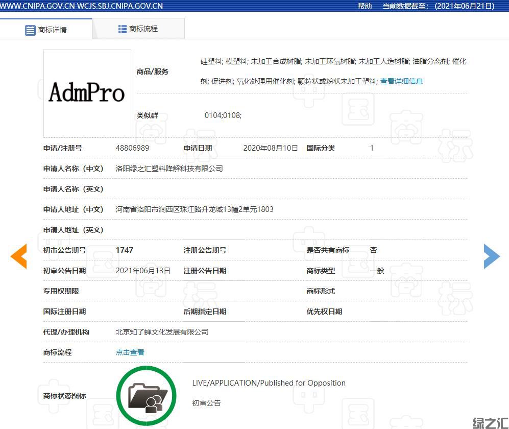 綠之匯《AdmPro》產(chǎn)品體系商標(biāo)初審?fù)ㄟ^(圖1)